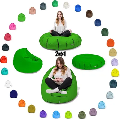 Produktbild von Sitzsack mit füllung 2 in 1 Sitzkissen Bean Bag Outdoor Indoor Wasserfest | Apfelgrün 70cm
