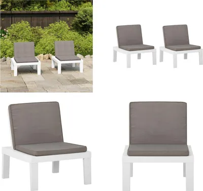 Produktbild von vidaXL Gartenstühle mit Auflagen 2 Stk. Kunststoff Weiß - Gartenstuhl - Gartenstühle - Stuhl - Stühle