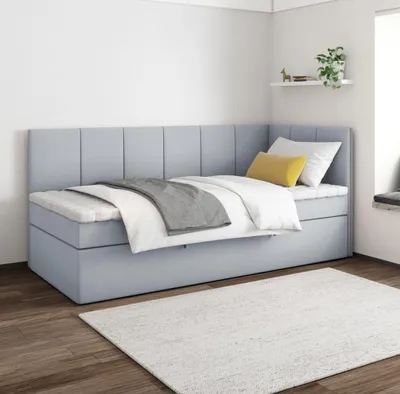 Produktbild von Boxspringbett POLA 100x200 cm, T25 Topper, Kinderbett, Jugendbett, Einzelbetten, Bett, Stauraum Polsterbett, Matratze H3, RECHTS (Hellgrau - Itaka 51)