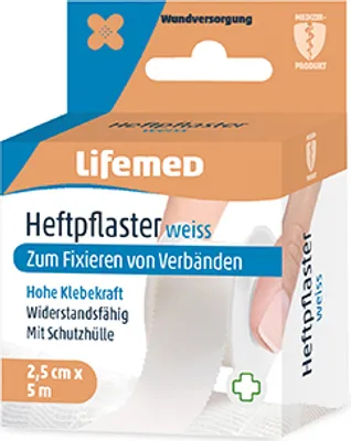 Produktbild von Lifemed Heftpflaster 5 m x 2,5 cm weiß "Classic" (12 Stück)