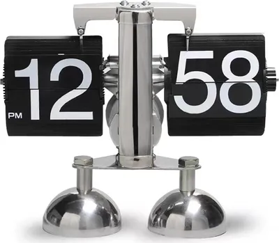 Image de Horloge automatique à page tournante en acier inoxydable à double pied pour petites balances Horloge de bureau à bascule Vintage Living Room Home Decoration