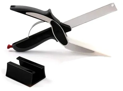 2-in-1 Messer und Schneidebrett-Schere, Edelstahl, schwarz