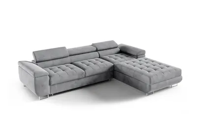 Produktbild von Ecksofa RIVA, große Eckcouch mit Schlaffunktion, ausziehbares Sofa, Bettkasten, verstellbare Kopfstützen, Rechts oder Links wählbar, Monolith 84