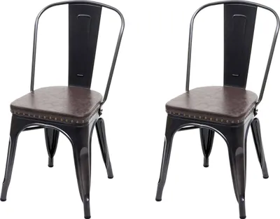 Immagine prodotto di set di 2 sedie da sala da pranzo HWC-H10e, sedia da cucina sedia Chesterfield metallo ecopelle gastronomia industriale ~ nero-marrone