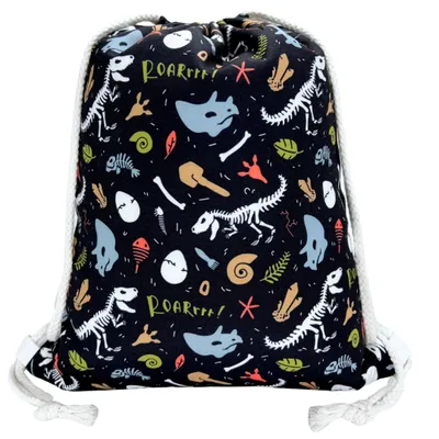 Immagine prodotto di Borsa sportiva HEICKBO per bambini con motivo di scheletro di dinosauro | Borsa sportiva per ragazzi | Sacca per l'asilo, la scuola e lo sport, 40x32 cm