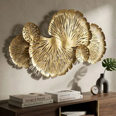 Zdjęcie produktu dla Panel dekoracyjny 3D ze złotego metalu z liśćmi 115x5x64 cm