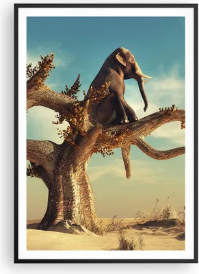Produktbild von Gerahmtes Poster - Schwarzer Rahmen - Sitzen Elefant Baum - 70x100 cm - Wand Bild - Wanddeko - Wandbilder - Kunstposter - Wandposter - Bilderrahmen - Bilder - Kunstdruck - Wandbild - P2BPA70x100-4345