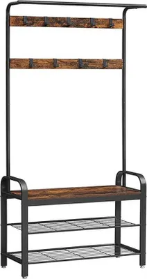 Produktbild von Famanu Garderobe mit 3 Ablagen - Freistehende Garderobe - Vintage Braun-Schwarz