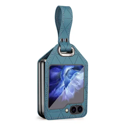 Produktbild von Für Samsung Galaxy Z Flip7 FE / Flip6 5G Electroplating PC Hybrid PolyurethanLeather Handy Hülle mit Armband Blau