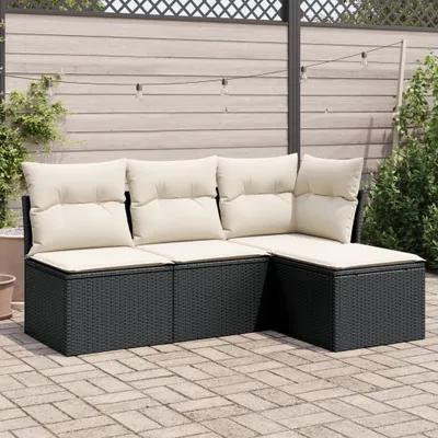 Produktbild von CLORIS 4-tlg. Garten-Sofagarnitur - mit Kissen - Schwarz Poly Rattan - Gartenmöbelgarnituren LL0000257244