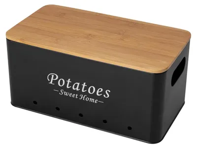 Image de Boîtes de rangement pour la cuisine - Lot de 3 - 1,7 litre - Acier au carbone et bambou - Pour les oignons, les pommes de terre et l'ail - Empilables - Noir