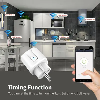 Obrázok produktu pre Inteligentná WiFi zásuvka EÚ typu E Bezdrôtové diaľkové ovládanie Zásuvka Nabíjací adaptér Inteligentná domáca zásuvka cez aplikáciu telefónu Inteligentný časovač Kompatibilný s Alexou a pre IFTTT Domáca zásuvka