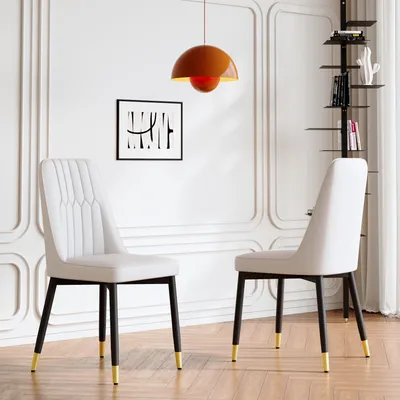 Productafbeelding van Eetkamerstoelen, set van 2, met rugleuning van kunstleer, metalen poten, veelzijdig (wit + zwart)