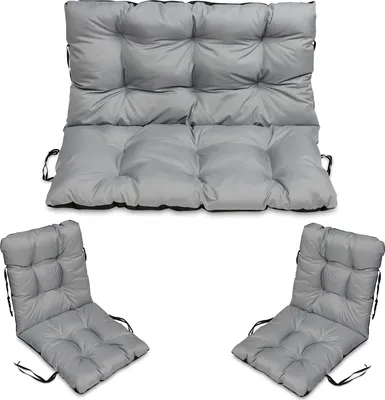 Produktbild von SuperKissen24. Sitzkissen Bankkissen Bankauflage - 100x50 cm und Rückenlehne 100x60 cm mit 2er 48x96 cm Stuhlkissen Set - Outdoor und Indoor - Grau