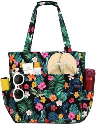 Produktbild von Wasserdichte Strandtas mit Reißverschluss und Faltdesign Blumenmuster Damen