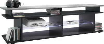 Produktbild von Vladon TV Board Movie V3 Game On 138,5 x 39 x 37,5 cm inkl. LED-Beleuchtung Weiß, Korpus in Schwarz matt, Game Aufsatz in Avola-Anthrazit