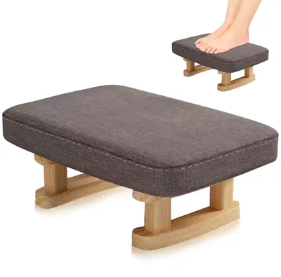 Imagen del producto de Omgoods: Reposapiés con patas de madera, otomana cómoda con asiento desmontable