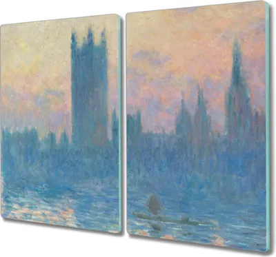 Produktbild von Coloray Küchenbrett Kochplattenabdeckung Hackbrett Schneidebrett Herdabdeckplatte 2x30x52 cm - Häuser Sonnenuntergang Monet