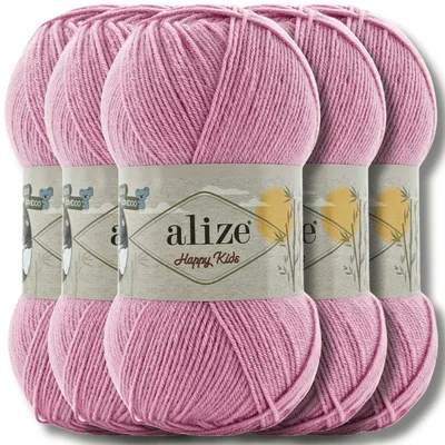 Produktbild von Alize 5x 100g Happy Kids Wolle, Uni, Häkeln, Stricken (Candy Pink - 726)
