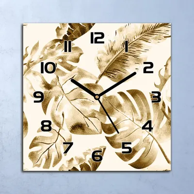 Produktbild von Wanduhr Echt-Glas-Küchenuhr Goldene Palmblätter Quarz 30x30 Deko Bilder