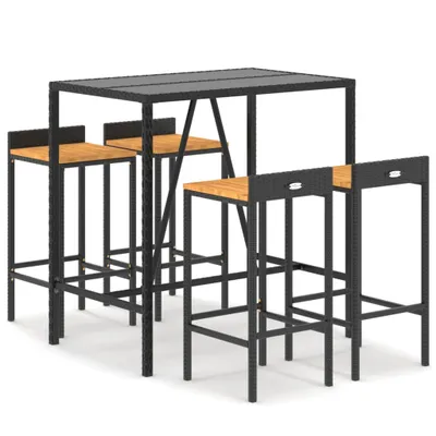 Produktbild von vidaXL 5-tlg. Gartenbar-Set Schwarz Poly Rattan & Massivholz Akazie