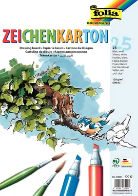 Produktbild von Zeichenkarton A3 25BL weiß FOLIA 8400 120g
