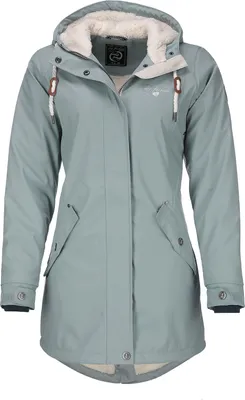 Produktbild von Dry Fashion Damen Regenmantel Malmö - Frauen Regenjacke Jacke mit Kapuze Lang Winddicht Wasserdicht Gefüttert mit Teddyfleece in Pastellblau Größe 44