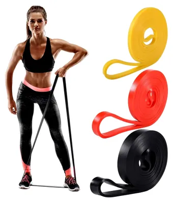 Produktbild von Set mit 3 Fitnessbändern in verschiedenen Größen für Krafttraining und Yoga