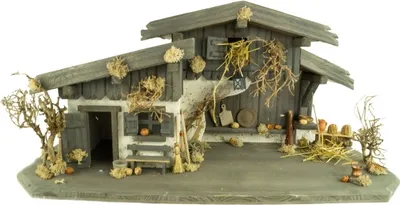 Produktbild von Handgemachte Weihnachtskrippe "Engelthal" mit Licht, Krippe mit 12 handbemalten Krippenfiguren, Weihnachtsdekoration, Maße Krippe: ca. 70 x 30 x 32 cm
