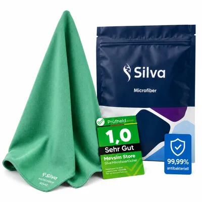 Produktbild von Silva Mikrofasertücher in - streifenfreie Fensterputztücher - Reinigungstücher für Küchen, Autos - Grün, KI-generiertes Bild
