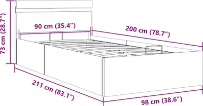 Produktbild von vidaXL Bett mit Bettkasten Hydraulisch LED Schwarz Kunstleder 90x200cm