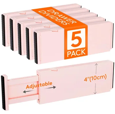 Schubladenteiler 5er Pack, verstellbar 28-44,5 cm, 10 cm hoch, Rosa