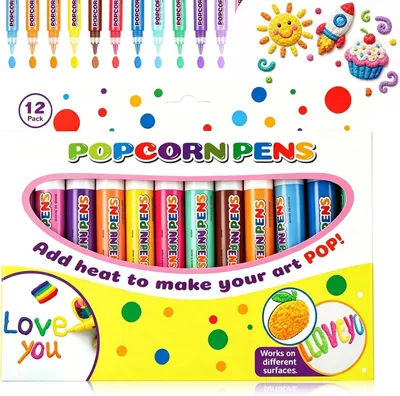 Popcorn-Pens 3D-Stift-Set, 12 Farben, wärmereaktiv