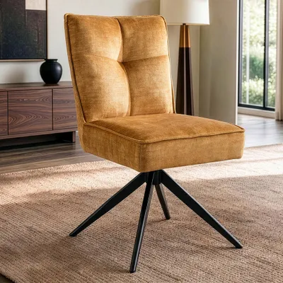 Produktbild von riess-ambiente Stuhl LUGANO senfgelb schwarz Vogue Velours Samt Metall mit Federkern drehbar