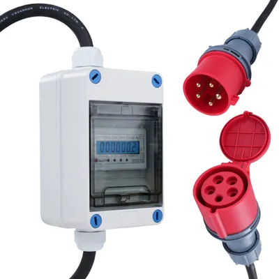 Produktbild von Mobile Digitales Strommessgerät 16A 400V CEE Stecker 3-Phasen Zähler mit Reset-Funktion