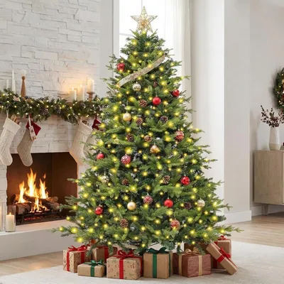 Productafbeelding van Kunstkerstboom - 180 cm - Verlichte LED-dennenboom met warmwitte verlichting - 1000 PE-PVC-takken - Kwaliteit
