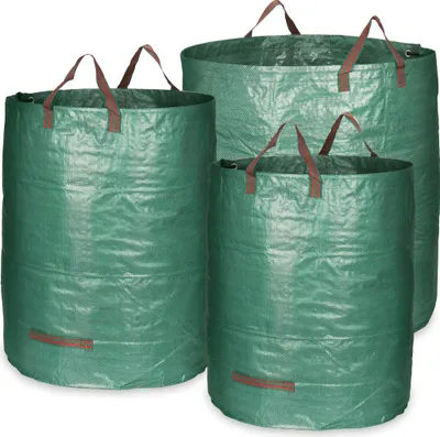 Produktbild von com-four® 3x Gartenabfallsack mit Tragegriffen, Faltbarer Gartenabfallsack in 3 Größen - Reißfeste Falttonne für Laub, Rasenschnitt, Gartenabfälle und Grünschnitt