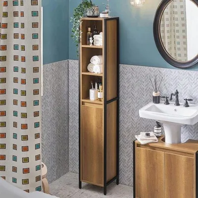 Produktbild von Famanu Kolonenschrank Badezimmer – Raumoptimierte Aufbewahrungslösung – 30x28x168 cm