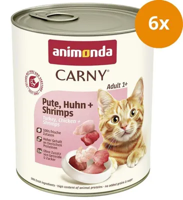 Produktbild von animonda Carny Adult Pute, Huhn + Shrimps, Adult, Huhn, Garnele, Türkei, 800 g, Getreidefrei, Ohne Soja, Ohne künstliche Farbstoffe