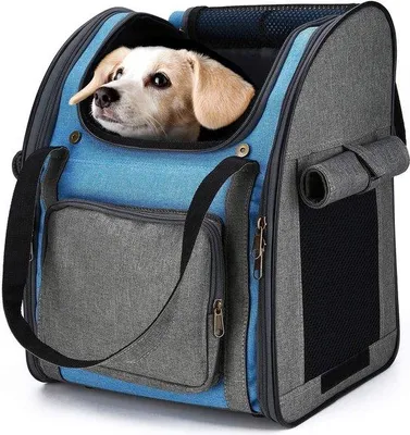 Image de Cage de transport pour chiens et chats, souple, respirante, 34 x 26 x 40 cm, gris-bleu, pliable