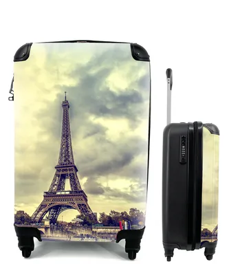 Produktbild von MuchoWow® Koffer Handgepäck Trolley Rollkoffer Kleine Reisekoffer mit 4 Rollen - Blick über das Wasser auf den Eiffelturm und Paris - Cabin Size < 55x40x23 cm & 55x40x20 cm - Fotokoffer - Kabinenkoffer - Boardgepäck - Reise-Box - Reisekoffer - Reisegepäck - Koffer mit Bild - Trolley für Kinder