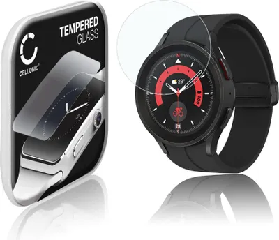 Produktbild von CELLONIC 9H Display Schutzglas für Samsung Galaxy Watch 5 Pro Smartwatch, 2.5D Full Glue Screen Protector Glass, Fitness Tracker Displayschutz Glas Transparent Schutzfolie