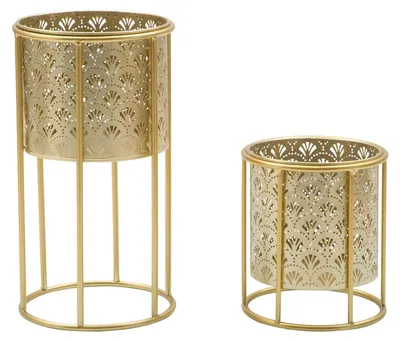 Produktbild von Mauro Ferretti Golvy Blumenständer 2er Set Ø 21x40 und 19x22 cm gold