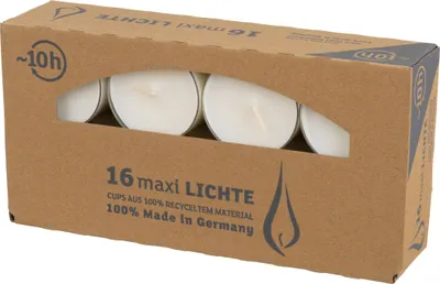 Produktbild von 16 Maxi Teelichter im Acryl-Cup, Weiß, transparente Hülle, ohne Duft, Kerzen