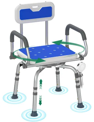 Imagen del producto de Silla de ducha giratoria con respaldo y reposabrazos plegables