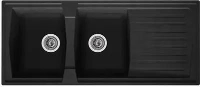 Image de STRADOUR Lavabo à encastrer avec 2 bacs + 1 égouttoir Arena - Résine - 116 x 50 cm - Noir