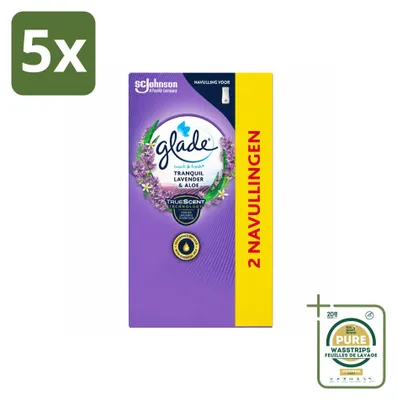 Obrázek produktu pro 5 kusů náplně Glade Touch & Fresh – Zklidňující levandule a aloe – 10 ml – balení