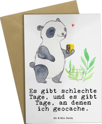 Produktbild von Mr. & Mrs. Panda Grußkarte Panda Geocaching - Weiß - Geschenk, weihnachtskarten, Klappkarte, osterkarte, GPS Schnitzeljagd, Opencaching, Grußkarten, Schatzsuchen