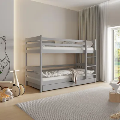 A child's bedroom with a bunk bed.