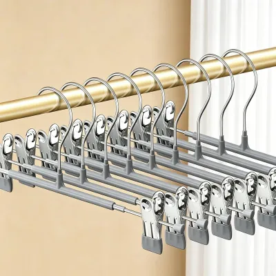 Produktbild von Metall-Hosenbügel - Mit rutschfesten Clips - Für Hosen Shorts Rock Socken Unterwäsche - Grau 30 cm 10 Stück